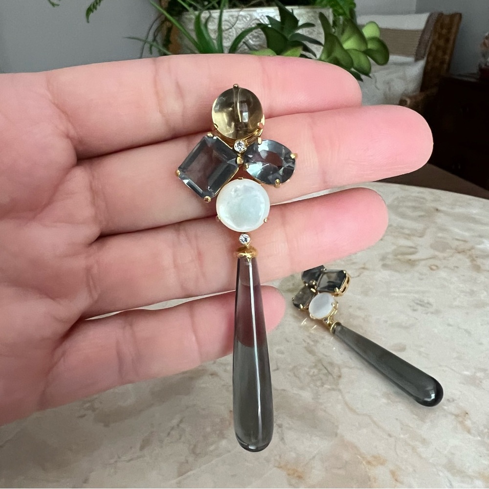 Gemstone Long Teardrop Convertible Earrings in Yellow Gold